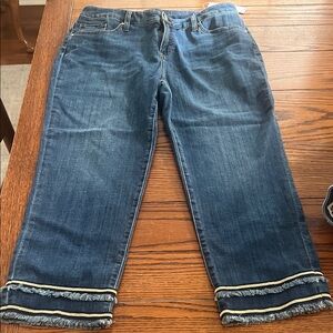 Chico's Dark Blue Cropped Jeans with Frayed Hem